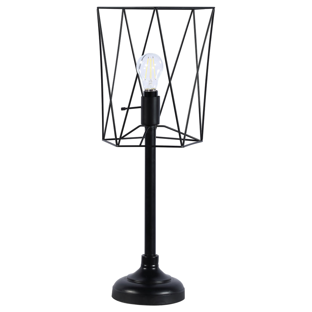 English Elm Klaussine Industrial Torch Table Lamp with Open Wire Cage, Exposed Bulb, Slim Metal Base, Black Finish B062P333402