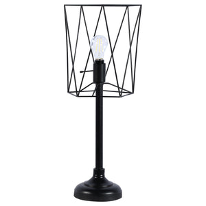 English Elm Klaussine Industrial Torch Table Lamp with Open Wire Cage, Exposed Bulb, Slim Metal Base, Black Finish B062P333402