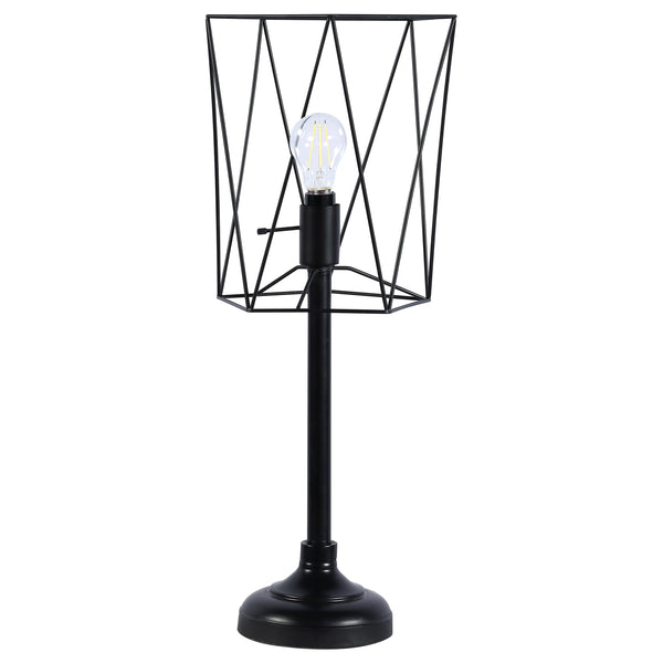 English Elm Klaussine Industrial Torch Table Lamp with Open Wire Cage, Exposed Bulb, Slim Metal Base, Black Finish B062P333402