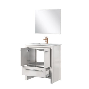 English Elm White Bath Vanity Set With Quartz Top, Rose Gold Faucet & Matching Mirror - Elegant Bathroom Upgrade B2731S02058-GIGA