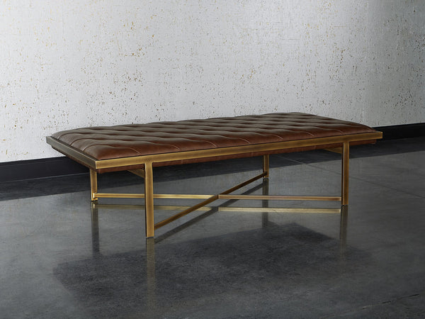 Sunpan Kayla Bench - Opulent Transitional Design with Tufted Upholstery and Elegant X-Base Frame Vintage Cognac