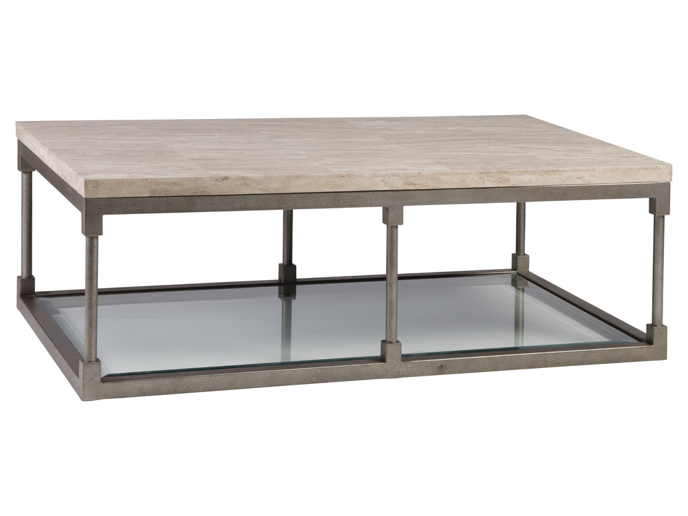 Lexington Artistica Home Topa Rectangular Cocktail Table - Unique Antiqued Silver Leaf Design With Stunning Glass Inset Silver Leaf Wood 2135-945