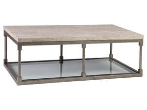 Lexington Artistica Home Topa Rectangular Cocktail Table - Unique Antiqued Silver Leaf Design With Stunning Glass Inset Silver Leaf Wood 2135-945