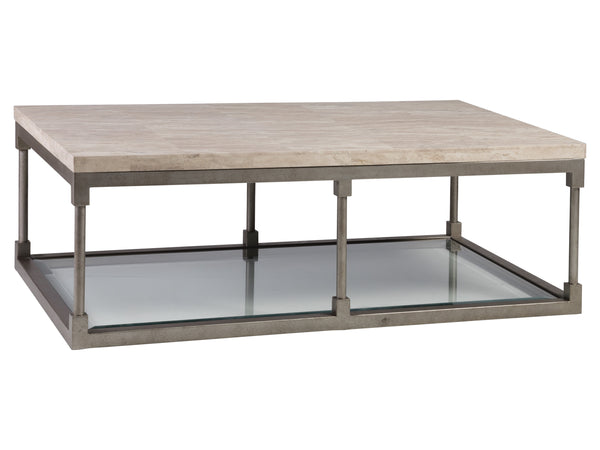 Lexington Artistica Home Topa Rectangular Cocktail Table - Unique Antiqued Silver Leaf Design With Stunning Glass Inset Silver Leaf Wood 2135-945