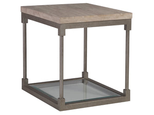 Lexington Artistica Home Topa Stylish Rectangular End Table With Antiqued Silver Leaf Finish And Unique Sand Travertine Top Silver Leaf Wood 2135-955