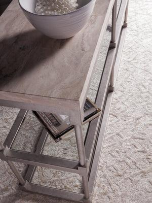 Lexington Artistica Home Topa Console Table - Unique Antiqued Silver Leaf Design With Sand Travertine And Glass Shelf Silver Leaf Wood 2135-967