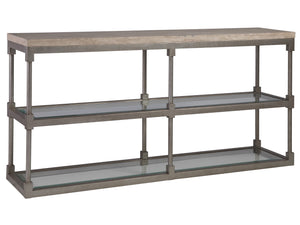 Lexington Artistica Home Topa Console Table - Unique Antiqued Silver Leaf Design With Sand Travertine And Glass Shelf Silver Leaf Wood 2135-967