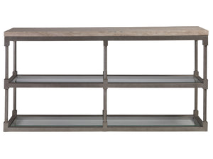 Lexington Artistica Home Topa Console Table - Unique Antiqued Silver Leaf Design With Sand Travertine And Glass Shelf Silver Leaf Wood 2135-967