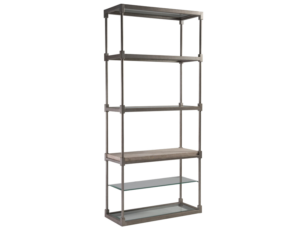 Lexington Artistica Home Topa Etagere - Unique Transitional Design With Antiqued Silver Leaf And Stunning Glass Shelves Silver Leaf Wood 2135-991