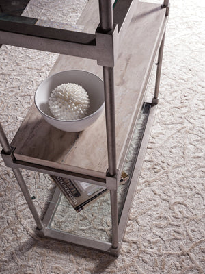 Lexington Artistica Home Topa Etagere - Unique Transitional Design With Antiqued Silver Leaf And Stunning Glass Shelves Silver Leaf Wood 2135-991