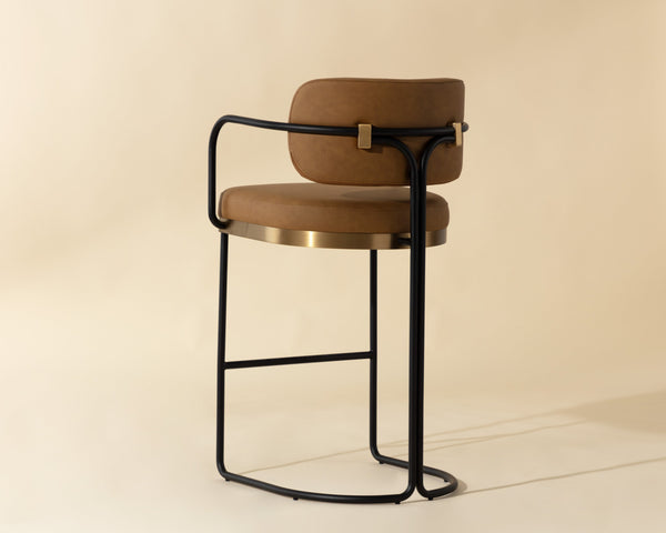 Sunpan Jalen Barstool - Stylish Milliken Cognac With Gold Accents, Perfect For Home Or Commercial Spaces Brown Faux Leather 111701