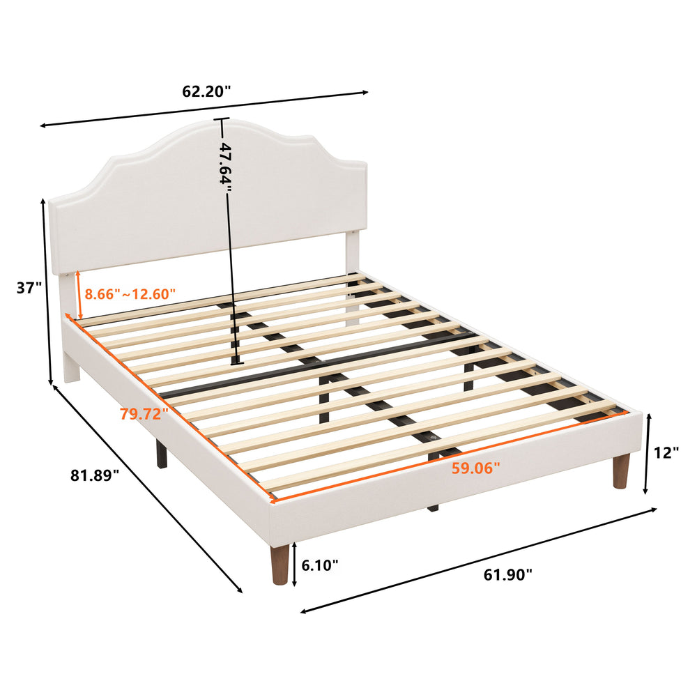 English Elm Queen Upholstered Platform Bed Frame with Adjustable Headboard 32.9"-37", Linen, White, 1000lb Capacity W1716P371756
