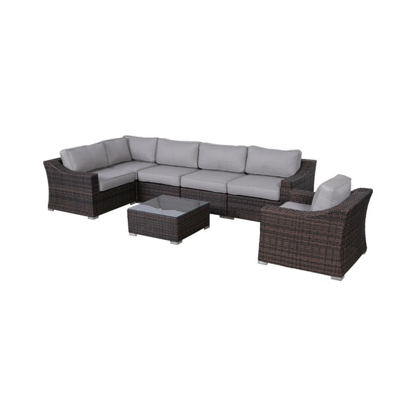 English Elm LSI All-Weather Wicker 2-Person Conversation Set with Plush Cushions, Glass Table, Weatherproof Build Grey Mix B120S00079