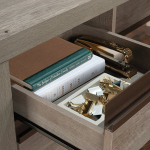 English Elm L-Shaped Desk In Elegant Brown Finish - Spacious Work Surface, Secure Storage & Easy Assembly B356P402003