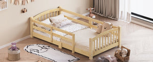 English Elm Twin Montessori Floor Bed Solid Pine Frame with Safety Guardrails for Kids Bedroom Natural N733P400298N