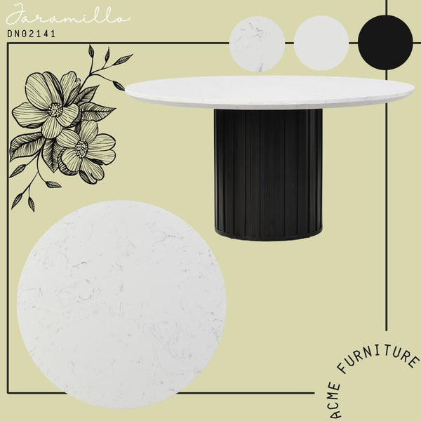 English Elm Jaramillo Round Dining Table with 42mm Engineered Marble Top, Black Single Pedestal, 100lb Limit B2726S00508