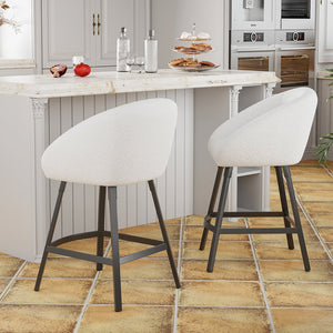 English Elm Bar Upholstered Counter Stool Set of 2 with Back and Armrests, Velvet Seat, 27" Comfort Height, Durable Beige T3623P407964