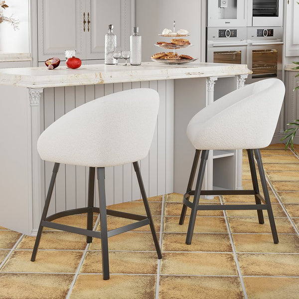 English Elm Bar Upholstered Counter Stool Set of 2 with Back and Armrests, Velvet Seat, 27" Comfort Height, Durable Beige T3623P407964