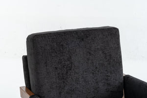 English Elm Mid-Century Solid Wood Accent Chair with Chenille Upholstery, Ergonomic Waist Support, Sturdy 300lb Capacity Black T3903P372382