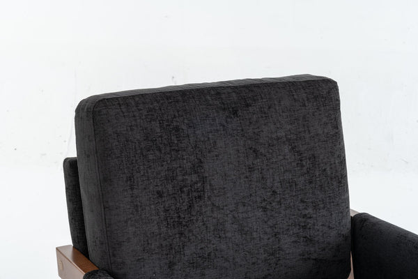 English Elm Mid-Century Solid Wood Accent Chair with Chenille Upholstery, Ergonomic Waist Support, Sturdy 300lb Capacity Black T3903P372382