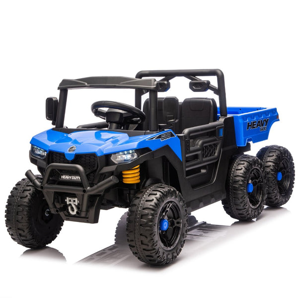 English Elm 24v Electric Kids Dump Truck 4wd Six Wheel Ride on with Remote Suspension Cargo Bucket Blue W1578P380843