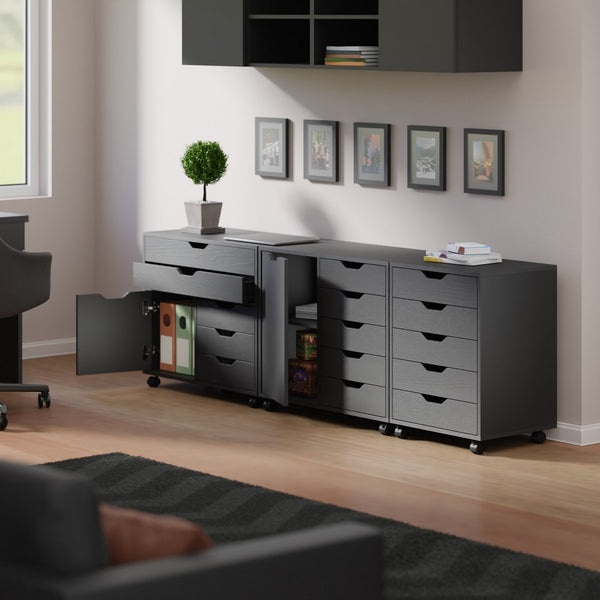 Winsome Wood Halifax 3-piece Mobile Storage Cabinet Set With Versatile Drawers For Organized Living Spaces, Black Black Composite Wood 21369-winsome-wood