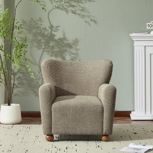 English Elm Christopher Knight Home® - Cozy Wingback Armchair with Plush Bouclé Upholstery, Solid Wood Legs, Timeless Elegant Comfort Light Brown,Teak 32 L x 29.5 W x 26.75 H N776P293322M
