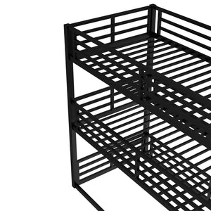 English Elm Twin Xl Triple Bunk Bed - Heavy-Duty Metal Frame With Guardrails & Noise-Reduced Design In Black W1580S00143-GIGA