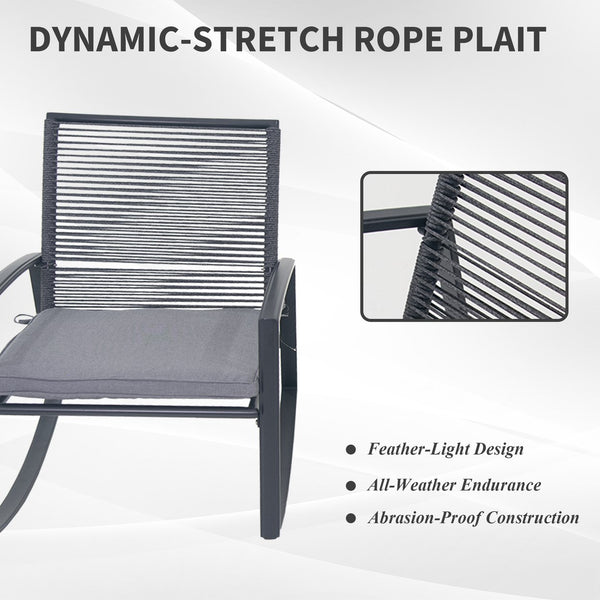 English Elm 2-person Weatherproof Outdoor Patio Bistro Metal Rocking Conversation Set with Table, Rust-Proof Elegance Grey W1859P360037