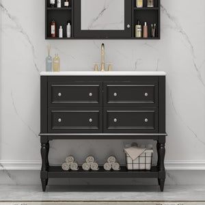 English Elm 36" Bathroom Vanity with Sink Combo, 36" Ceramic Undermount Basin, Solid Wood Frame, 4 Drawers, Waterproof Painted Finish Black N710P250654B