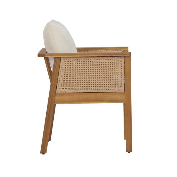 English Elm Outdoor Acacia Wood Armchairs Set with Wicker Backs and Cushioned Seats for Patio N762P403831T