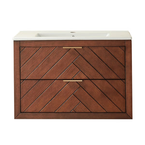 English Elm 30" Tiered Wall Mounted Floating Single Vanity with Ceramic Sink, Plywood Durable Design & Storage Space W1826P343433