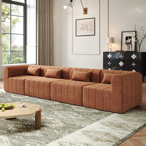 English Elm 145.5 Inch 4 Piece Modular Sectional Sofa Polyester Low Profile Living Room Couch Orange Multi N767P346281O