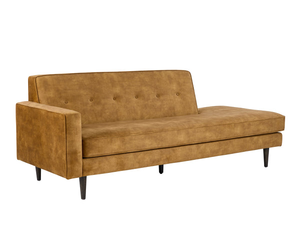 Sunpan Palmyra Sofa - Elegant Mid-Century Design with Spacious Comfort and Dark Brown Rubberwood Legs Nono Tapenade Gold