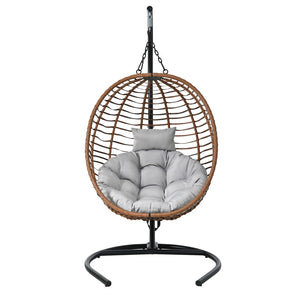 English Elm U_style Wicker Hanging Egg Chair with Stand Foldable Indoor Outdoor Swing Seat Brown+Gray N711P389503G