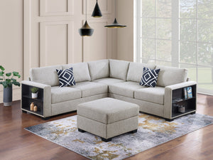 English Elm Contemporary 3-Piece Sectional Sofa Set in Ash Black Corduroy with RAF/LAF Chaise, Tufted Seats, Pillows - Stylish Low-Profile Design Beige 40 L x 26 W x 58 H B011S01786