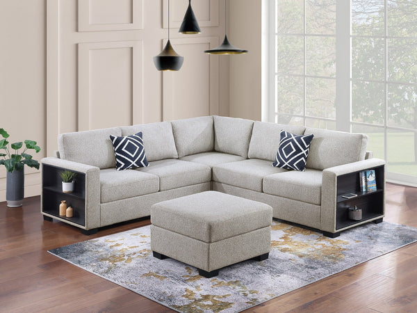 English Elm Contemporary 3-Piece Sectional Sofa Set in Ash Black Corduroy with RAF/LAF Chaise, Tufted Seats, Pillows - Stylish Low-Profile Design Beige 40 L x 26 W x 58 H B011S01786