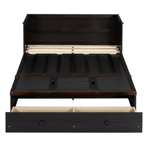 English Elm Full Size Wall Murphy Bed Cabinet with Storage Drawer and Built-in Usb Charging Espresso N708P205903P