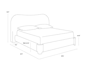 Sunpan KNOWLES Bed - King Size in Eclipse White - Elegant Curved Design with Unique Maple Burl Accents 112131