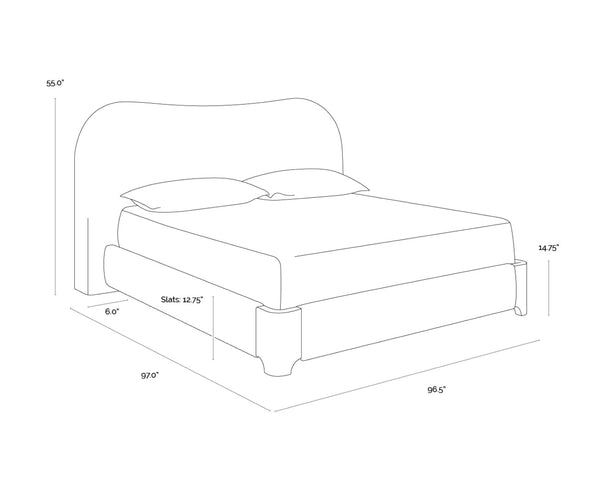 Sunpan KNOWLES Bed - King Size in Eclipse White - Elegant Curved Design with Unique Maple Burl Accents 112131
