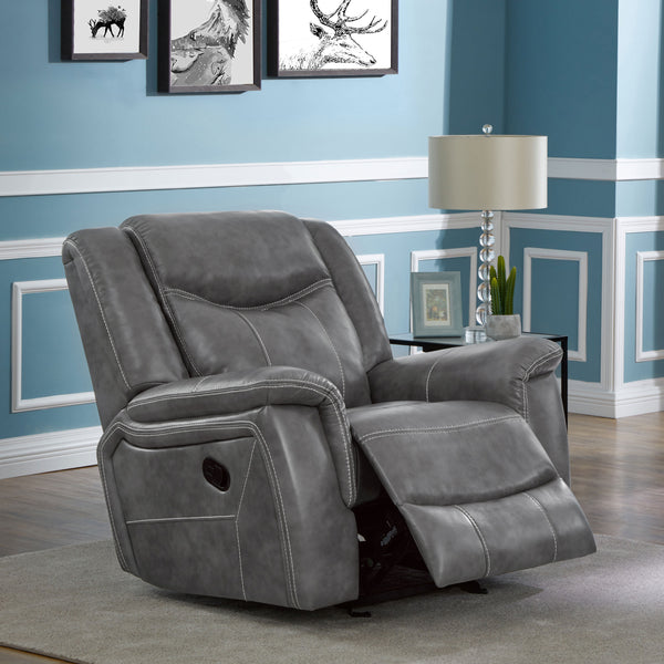 English Elm Encino Light Grey Upholstered Glider Recliner with Padded Arms, Leatherette Comfort & Modern Elegance B062P331086