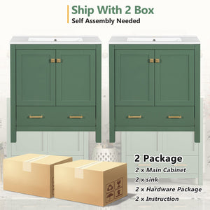 English Elm 60" Green Bathroom Vanity Set with Double Ceramic Sinks, Solid Wood Storage, Soft-Close Doors, Modern Durable Design N729P000001F