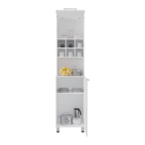 English Elm Attica 80" High Double Cabinet Pantry with Six Spice Cubbies, Four Shelves, Sleek White MDF Storage B200P286954