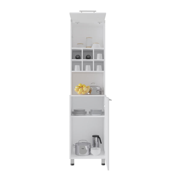 English Elm Attica 80" High Double Cabinet Pantry with Six Spice Cubbies, Four Shelves, Sleek White MDF Storage B200P286954