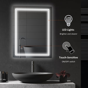 English Elm kleankin 32" x 24" LED Bathroom Mirror with Touch Button, IP44 Waterproof, Plug-In, Aluminum Frame, Dual Mounting Options W2225P217006