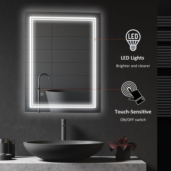English Elm kleankin 32" x 24" LED Bathroom Mirror with Touch Button, IP44 Waterproof, Plug-In, Aluminum Frame, Dual Mounting Options W2225P217006