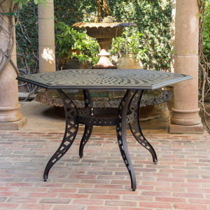 English Elm Christopher Knight Home® - CAYMAN Arch II Mesh Hex Table in Black Aluminum, Antique Finish, Seats 6 with Umbrella Hole for Patio 61145.00