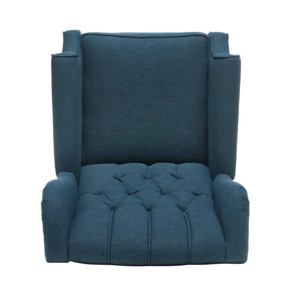 English Elm Charcoal Wingback Pushback Recliner with Button Tufted Diamond Fabric Upholstery Dark Blue N763P410529C