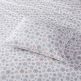 True North by Sleep Philosophy Cozy Flannel Casual Printed Sheet Set TN20-0069 Pink/Grey Snowflakes