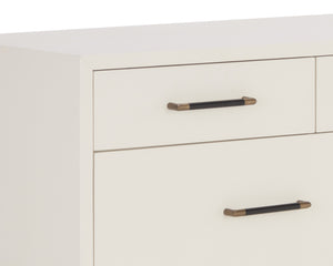 Sunpan Weldrick Dresser - Stylish Mid-Century Design with Soft Closing Drawers and Elegant Iron Handles Oyster